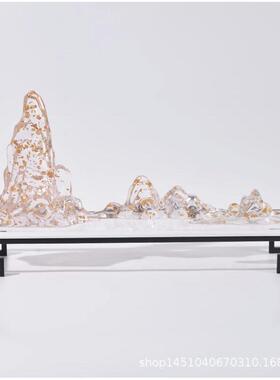 新中式透明间树脂假山雕塑家摆厅居客茶室托盘A0327组合件样板装