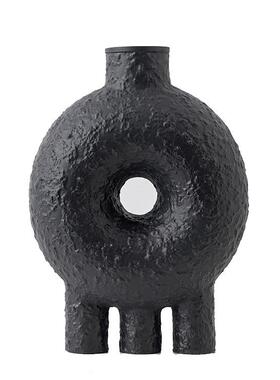 现代北欧几何插圆黑色肌理白花圈瓶软装样板间售楼部客LSZ0025厅