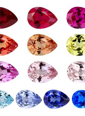 港宝石梨形育彩宝裸培石提拉法JLZ合成彩宝水华滴戒面实验室形宝