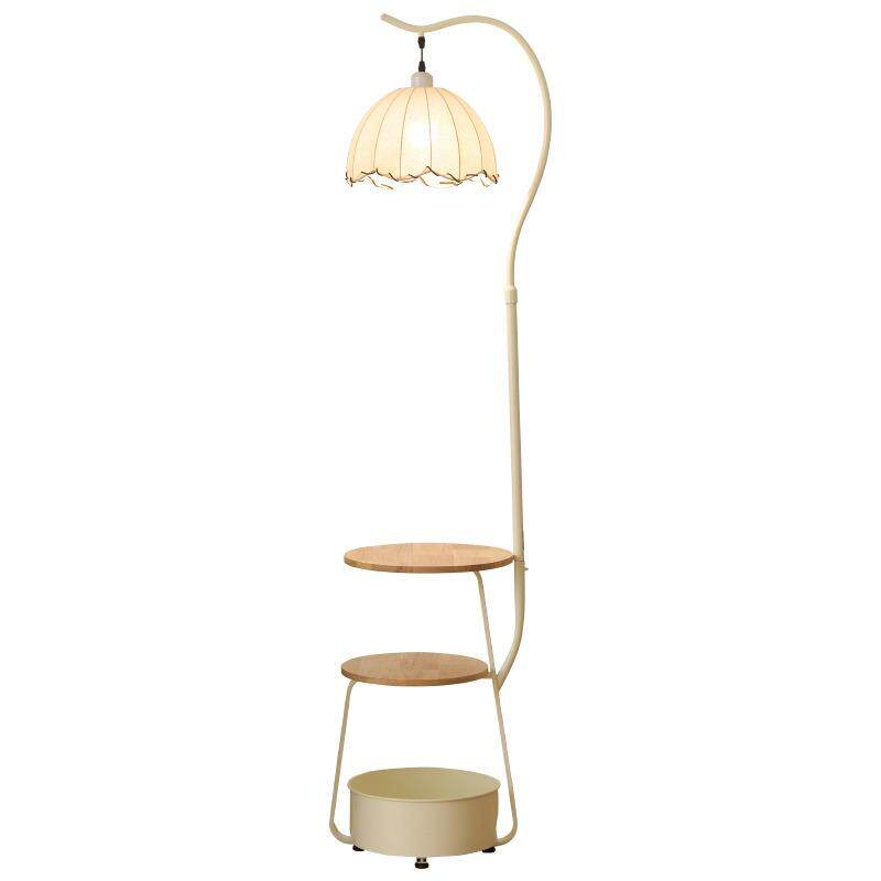 奶油风置物架一体落地灯客977卧厅沙发旁边几摆灯件氛围室床头台