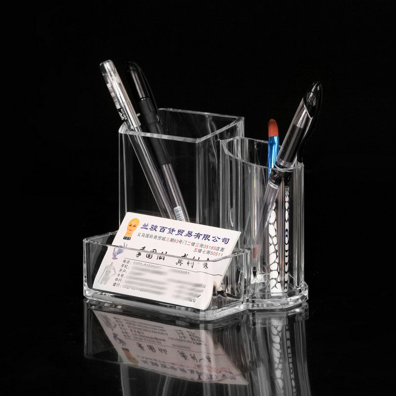 透明名片盒笔筒文具桶笔刷桶办公桌面收纳盒多功能名片座简约个性