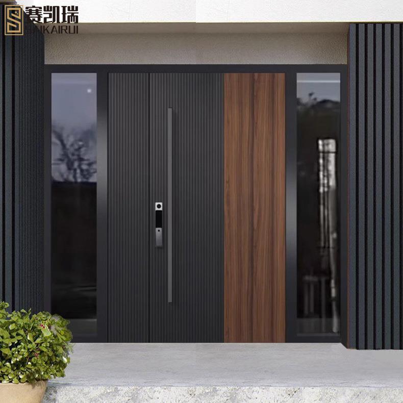 精雕铸铝门防盗门简约现代轻奢入户门子母双开门进户玻璃别墅大门