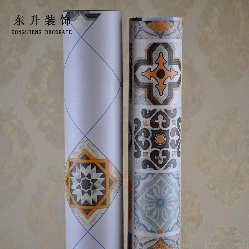 立体欧式复古pvc墙纸自粘wallpaper地板贴方格图案防火壁纸简约