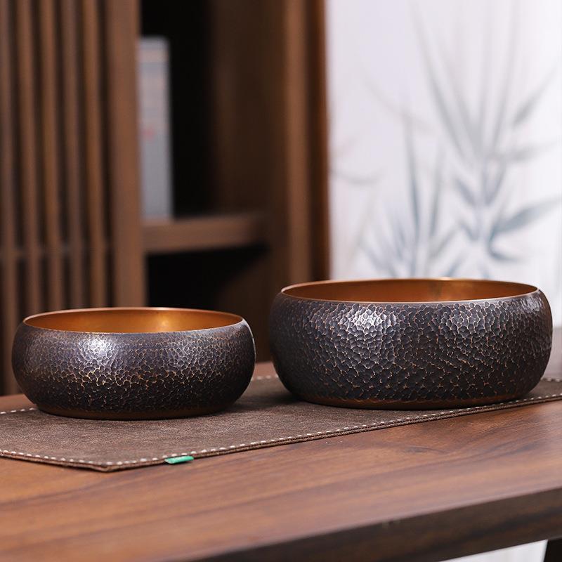 紫铜锤纹茶洗缸大号特大水盂功夫笔洗茶具盆配件高档家用品新中式