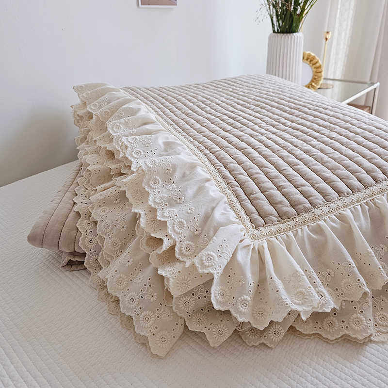 初异秀 韩国进口加厚无敌软糯荷叶边防滑床盖 韩式夹棉床单