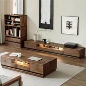 北美黑胡桃全实木地台电视柜意式 轻奢实木电视柜客厅家用电视柜茶