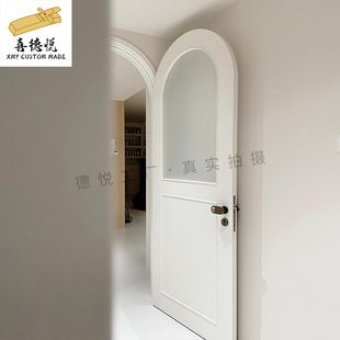 实木网红拱形门法式门实木复合红色烤漆玻璃卧室门实木复合门圆弧