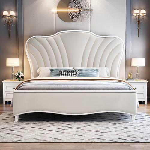 美式实木床轻奢双人床现代简约白色1.8米1.5主卧婚床家用软包大床