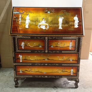 至高美秘书柜金箔贝壳古典中式家具翻盖折叠四斗储物柜门厅玄关柜