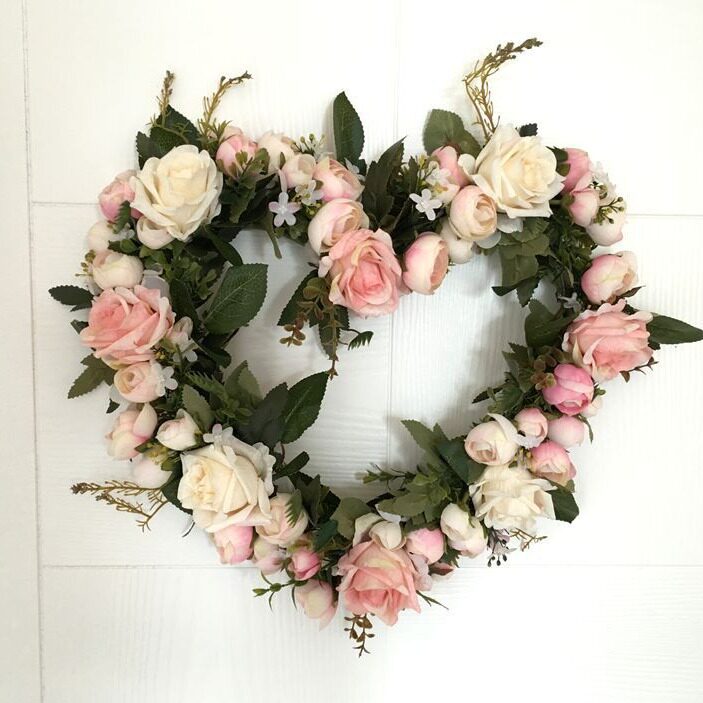 玫瑰仿真花花环假花挂饰门饰心形花环门楣装饰婚庆婚房家居可