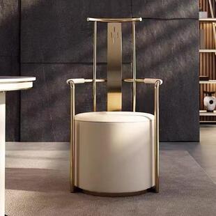 茶椅皮椅新中式不锈钢主人椅单人椅高背软座靠背椅网红时尚休闲椅