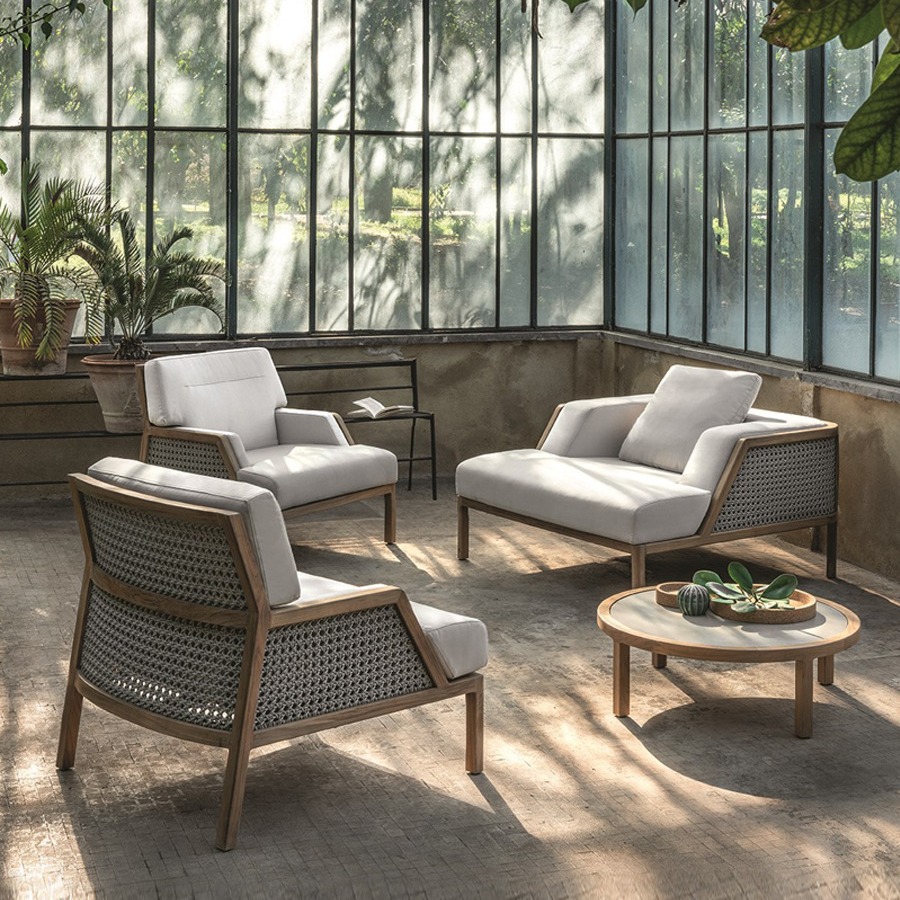 做旧柚木实木户外沙发庭院花园露天酒店藤编单人休闲茶几组合家具