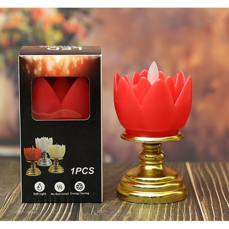 速发红色电子寺院莲花灯摇摆祭祀供佛摆件观音荷花灯