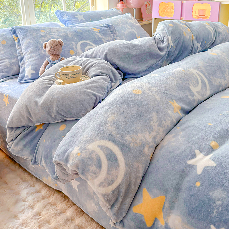 速发加厚绒奶绒床上四件套秋冬季双面珊瑚绒绒兰牛加法三件套