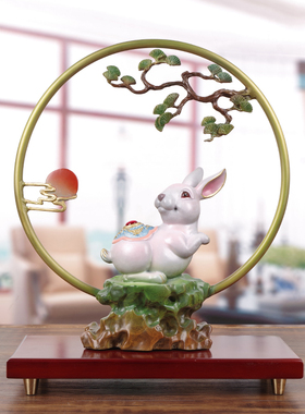 速发彩铜玉兔招财饰肖兔子摆件房居客厅酒柜装生新家入伙乔迁礼物