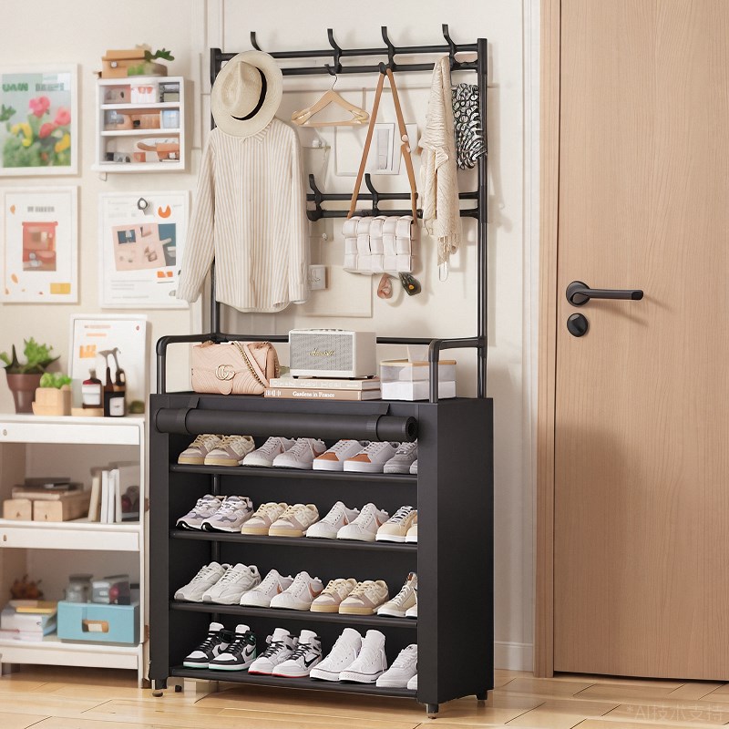 速发鞋爆挂衣帽架一体防尘家器门口简易宿舍房收纳神用鞋柜新架款