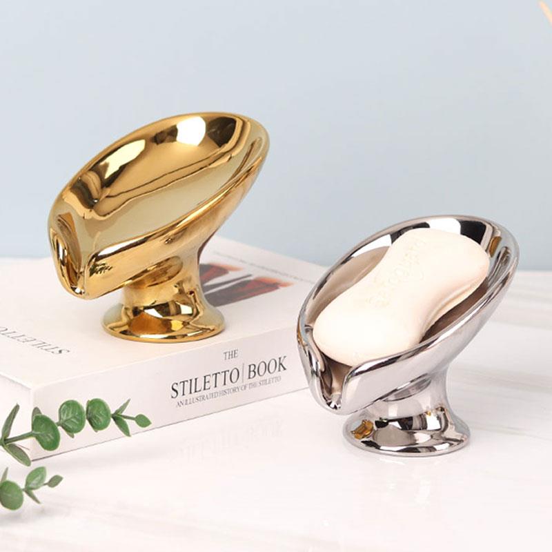 北欧陶瓷轻奢金色香皂盒沥水家用化妆室肥皂盒酒店高档香皂置物架