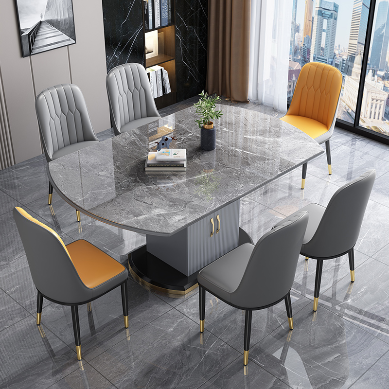 岩板餐桌椅组合现代简约家用小户型轻奢可伸缩变圆储物饭桌