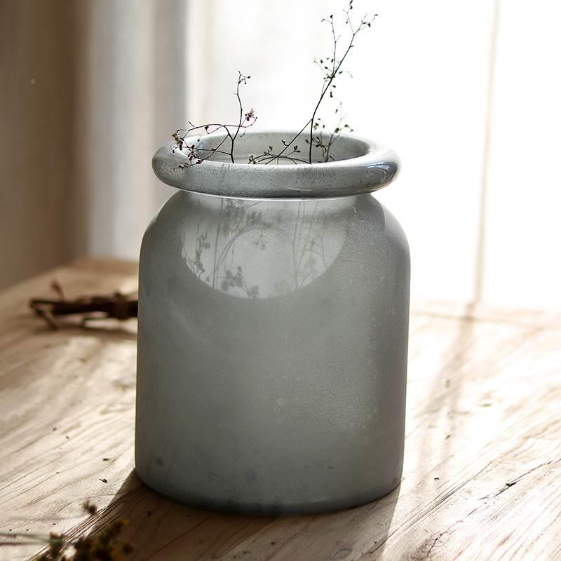 玻璃花瓶花器大手工吹制艺术磨砂玻璃插花器皿橱窗软装饰美式风格