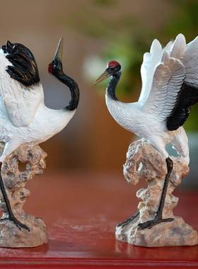 假山水景摆件仙鹤小白鹤丹顶鹤动物鱼缸鱼池微景观盆景造景装饰品