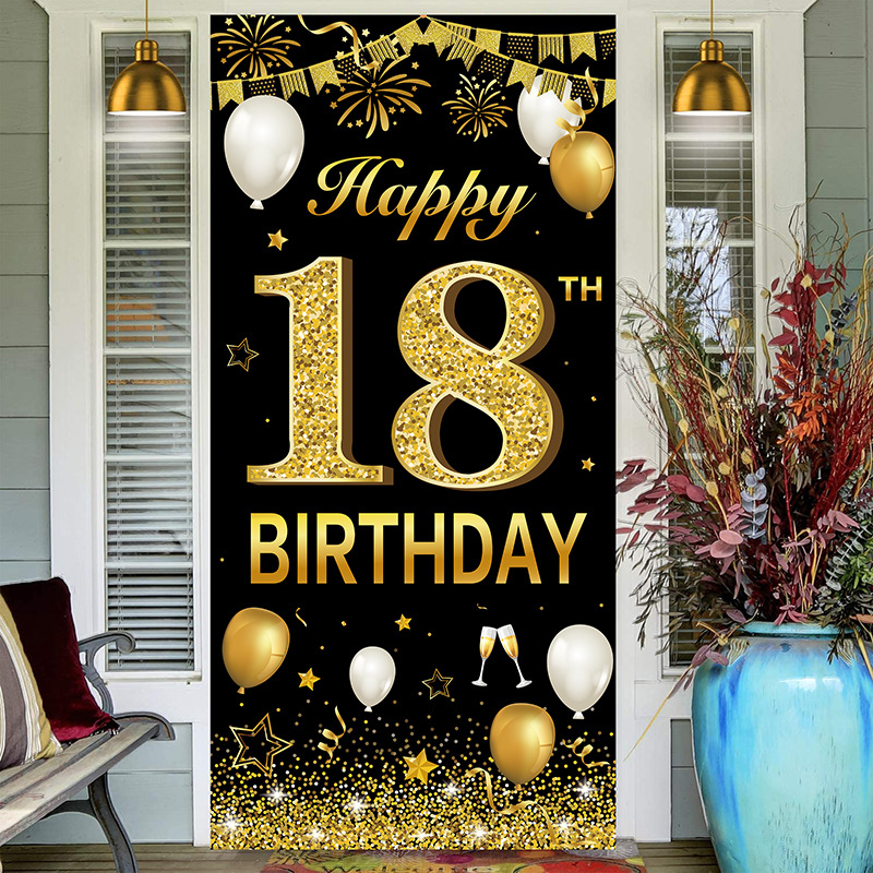 Black Gold Birthday Balloon Banner Cheer 18th 21st 30 40 50