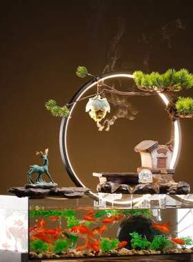 创意流水摆件超白玻璃鱼缸水晶球新中式家居装饰客厅玄关乔迁礼品