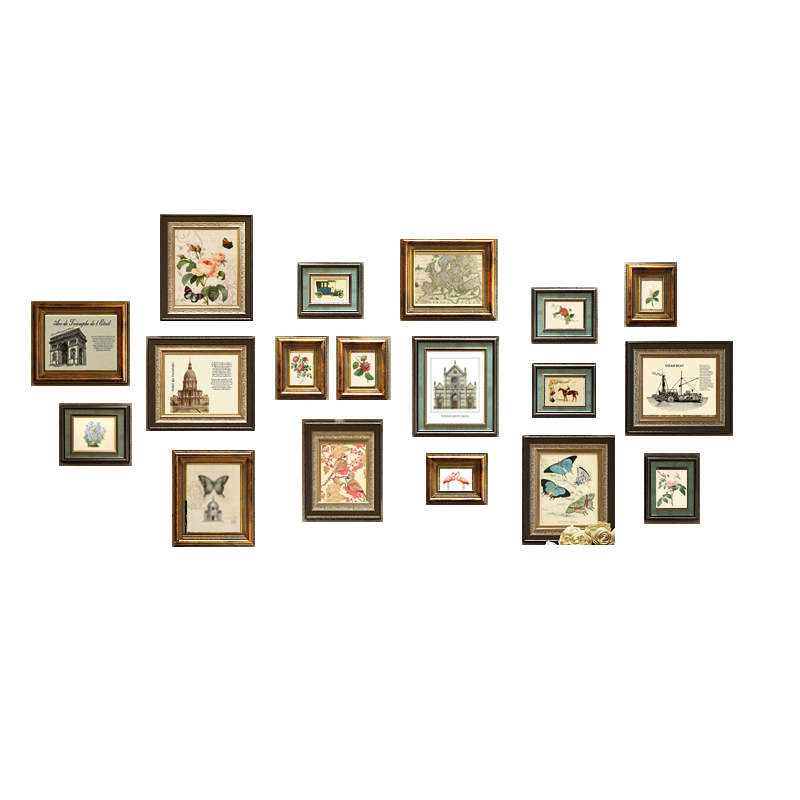 欧式奢华复古实木照片墙挂墙美式相框墙客厅沙发背景墙创意壁挂画