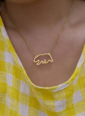Titanium Steel Hollow Cara Bear Necklace Bear Clavicle Chain