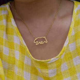 Cara Hollow Bear Necklace Chain Titanium Clavicle Steel