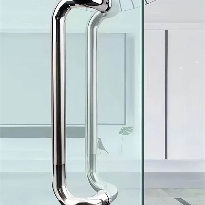 加厚304/201不锈钢拉手四弯有无框双门手柄地弹玻璃门弯头把手