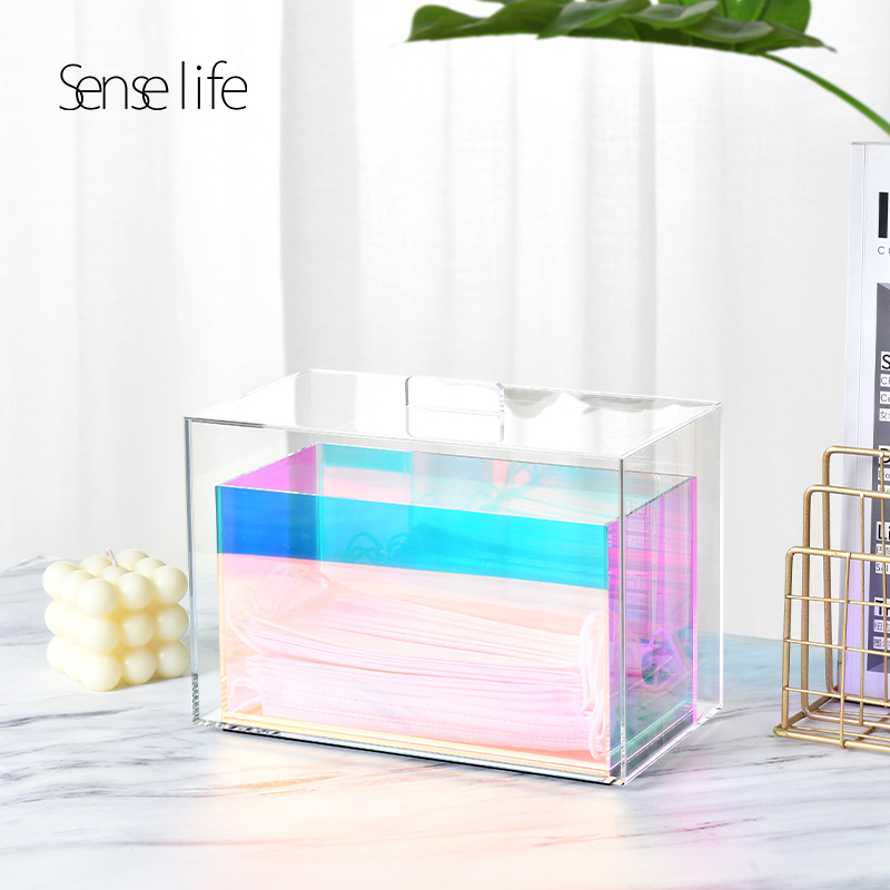 ins风口罩收纳盒炫彩入户玄关桌面口罩存放盒简约防尘口罩储物盒