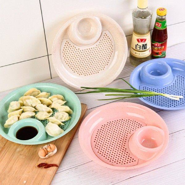 Dual-Layer Wheat Straw Disc Dumpling Plate with Vinegar
