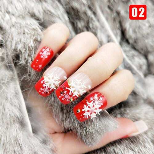 好货24pcs Ladies Fake Nails Transparent  Beads Decor DIY B