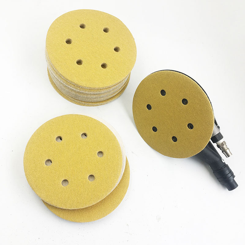 高档干磨砂纸6寸6m孔 圆绒砂拉片磨光机纸绒背绒片植形黄色150奢