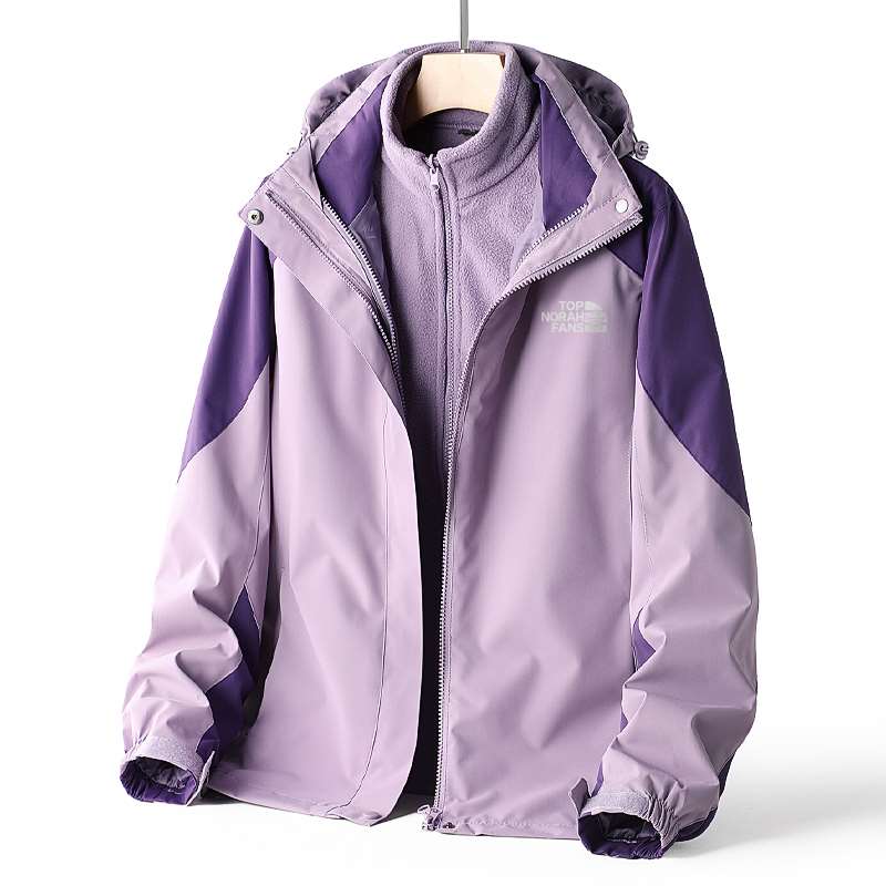 户外冲锋衣女外套三合一可拆卸秋冬季妈妈中老年高端羽绒服拼色男