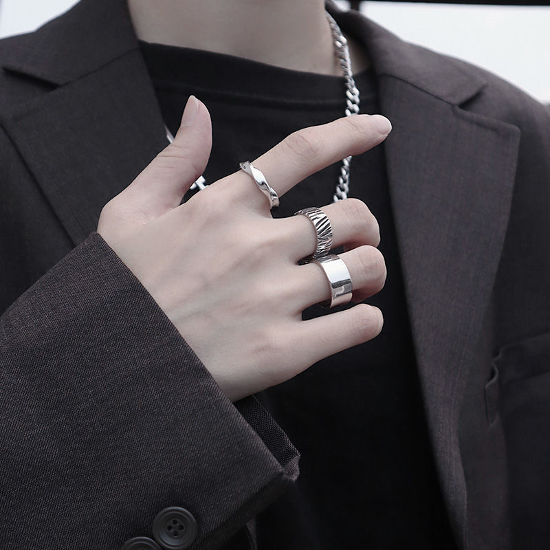 Rings for Men Women 3pcs Set Adjustable Stainless Steel Anil