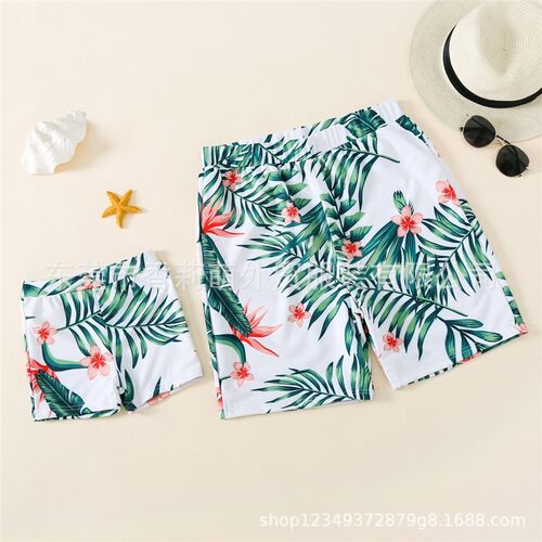 极速M and daughter  green leaf-print parent-child swimsuit