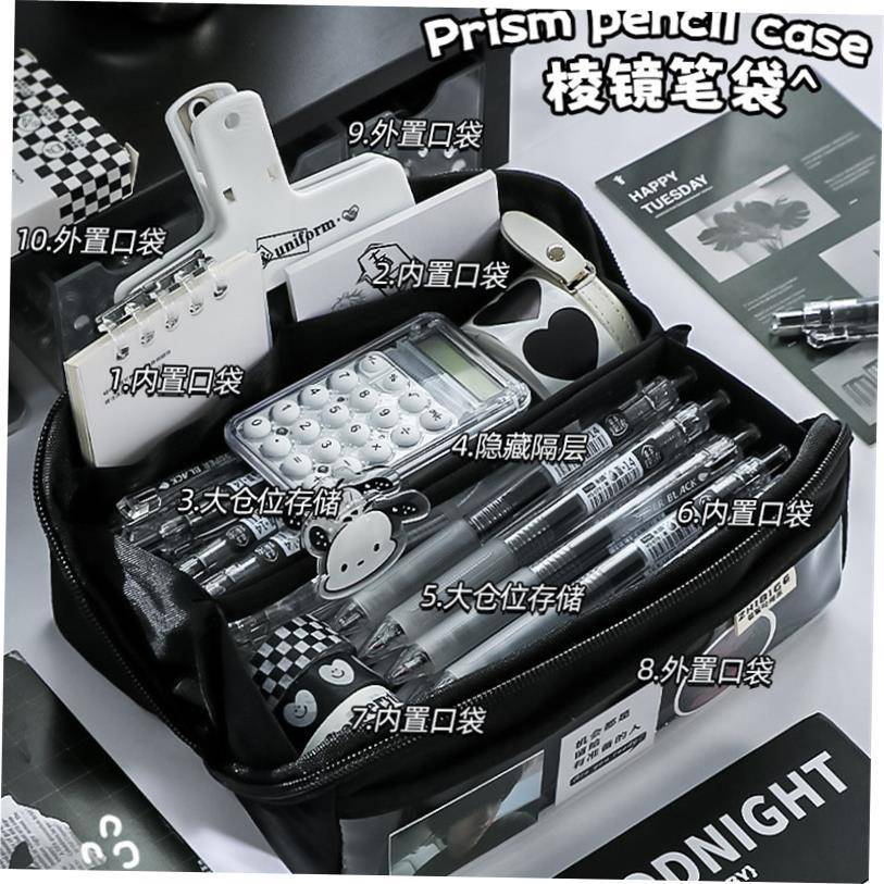 Large Capacity Pencil Case 3 Compartment Pouch Pen Bag Doub