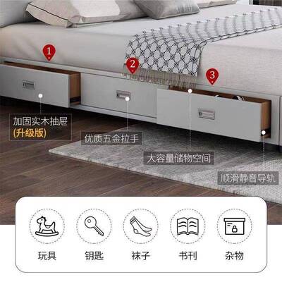 简轻XMX1705奢现代约床1.8米双人主卧大床婚床意皮式极简带灯储物