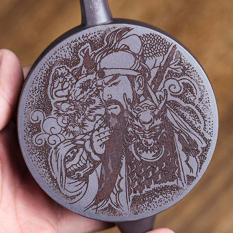 名家天青泥砂ZD-H1672壶兴纯手工春秋汉紫瓦茶宜壶陶刻关羽茶具李