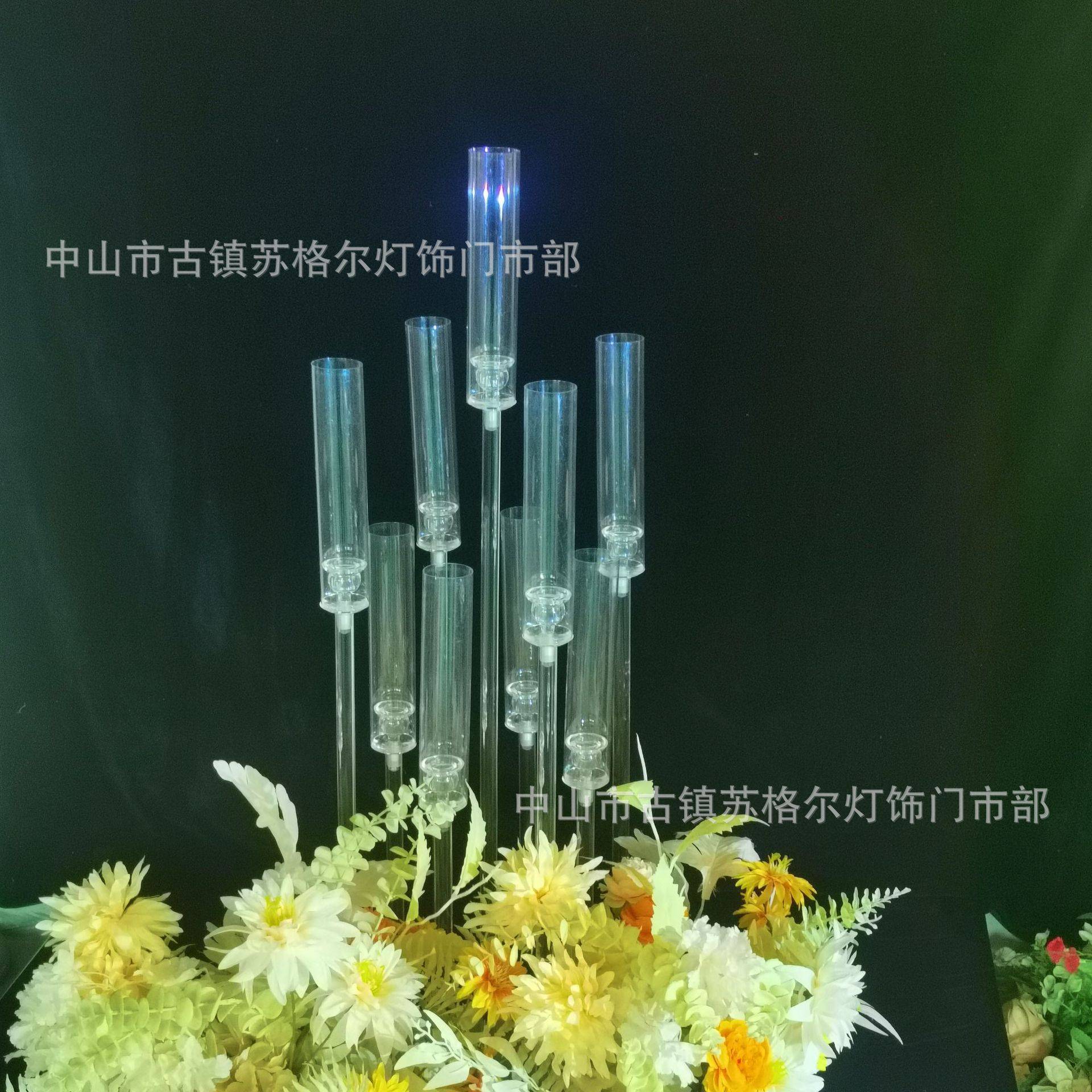 跨境欧式餐桌透明烛台空心管婚庆道具摆件婚礼布置舞台拆卸烛台