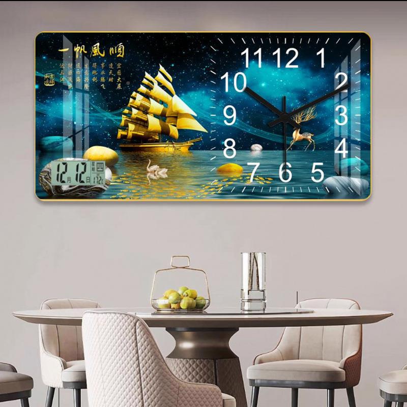 网高YNY档音挂钟客厅家用挂墙静电子挂饰钟客厅钟表万年历钟红表