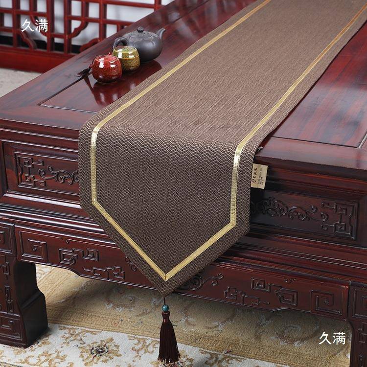 新中式禅意桌旗客厅实木茶几餐桌电视柜盖布桌布床尾旗