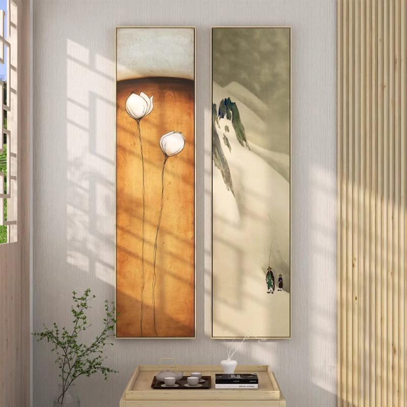新中式装饰画玄关竖版挂画走廊过道楼梯壁画茶室书房禅意日式荷花图片