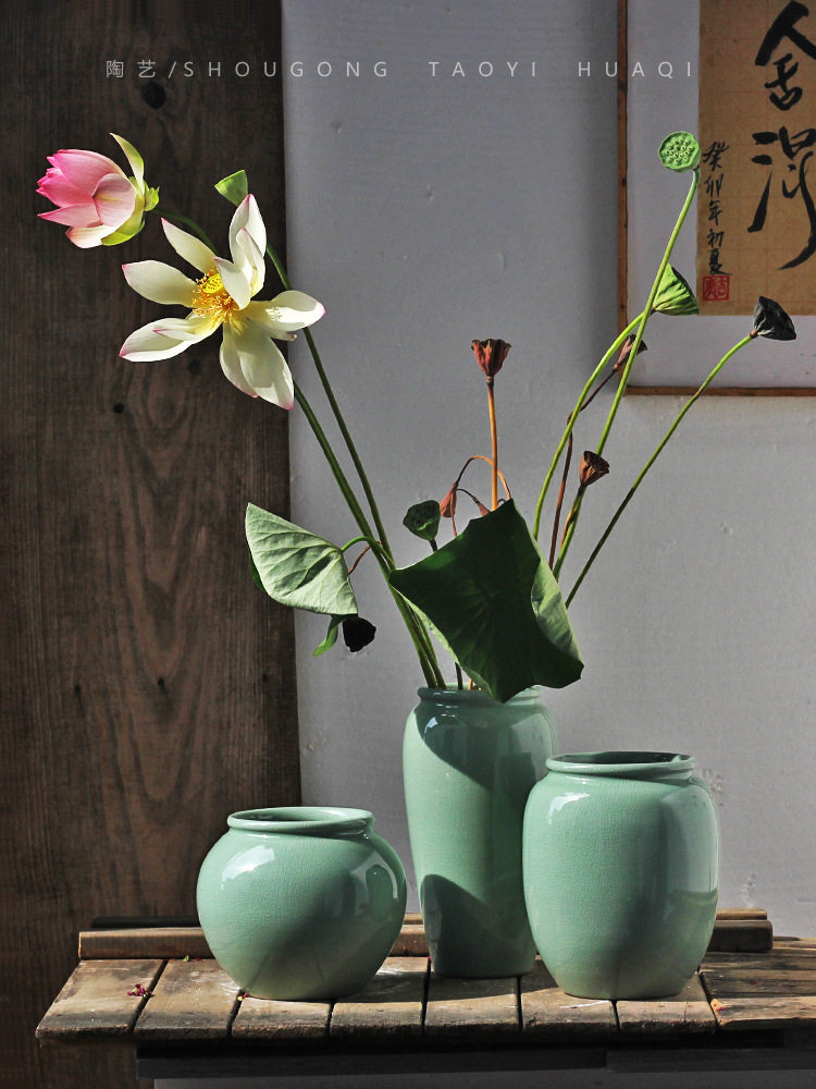 中式陶瓷花瓶古典青瓷客厅水培插干花器餐桌空间摆件家居陶罐装饰