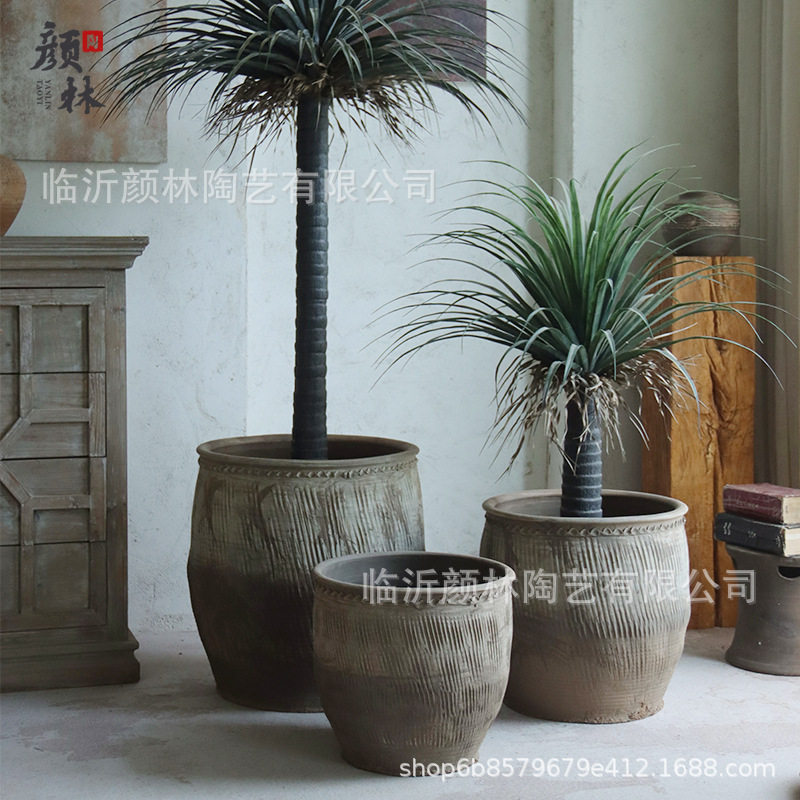 大口径土陶缸鱼缸睡莲缸花盆植物栽种缸复古装饰大缸庭院生态造景