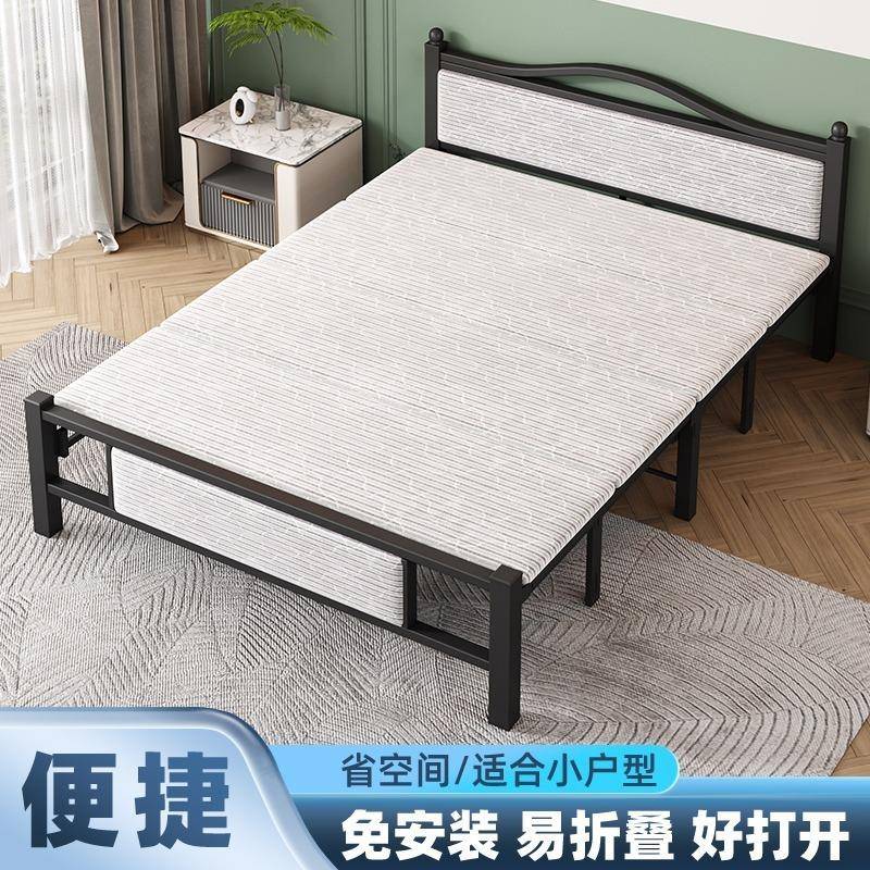 加固单人折床双人床木成人家用简易床5午休启禾家具板床铁床1m1叠