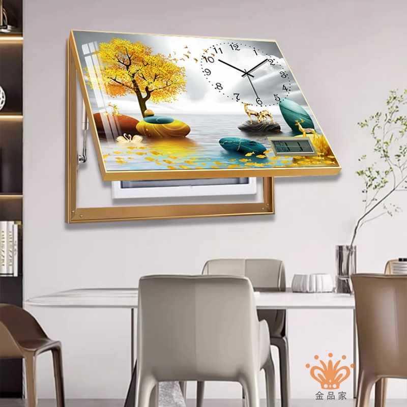 电表箱装饰画带钟表免打孔配电箱遮挡挂画轻奢开关盒万年历电闸箱
