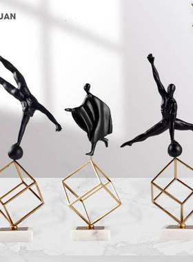 欧式轻奢装饰摆件大理石底座铁艺摆件三件铁艺摆件样板间饰品摆件