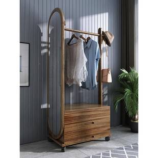 109 胡衣桃木实木衣帽架挂LK 带镜子衣架穿镜一体落地卧室家用多